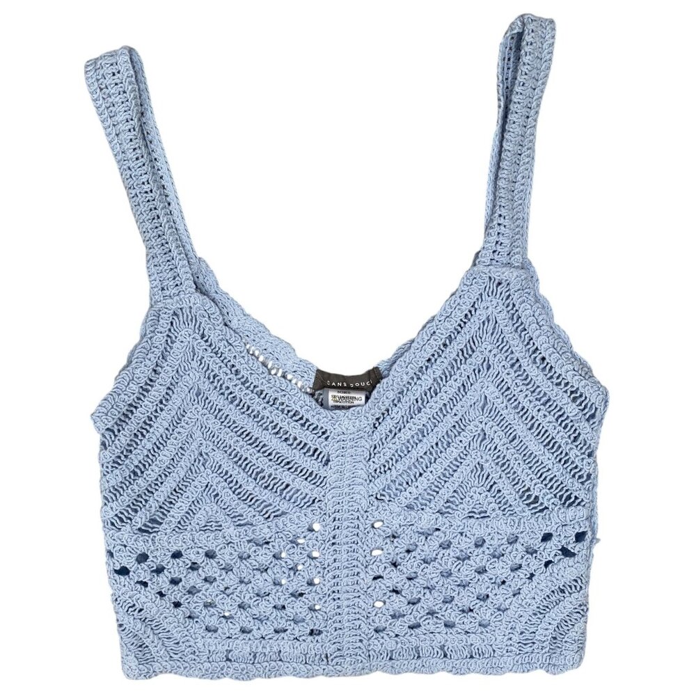 Sans Souci Crochet Crop Tank Top Bralette Blue Festival Boho Coastal Beach-S
